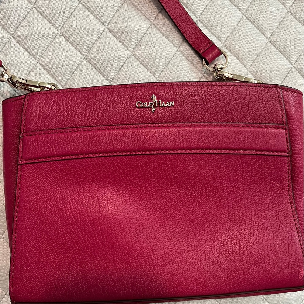 Cole Haan Pebbled Leather Crossbody Bag Magenta Pink